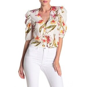 Free Press Puff Sleeve Top Multi Color Floral Size XS